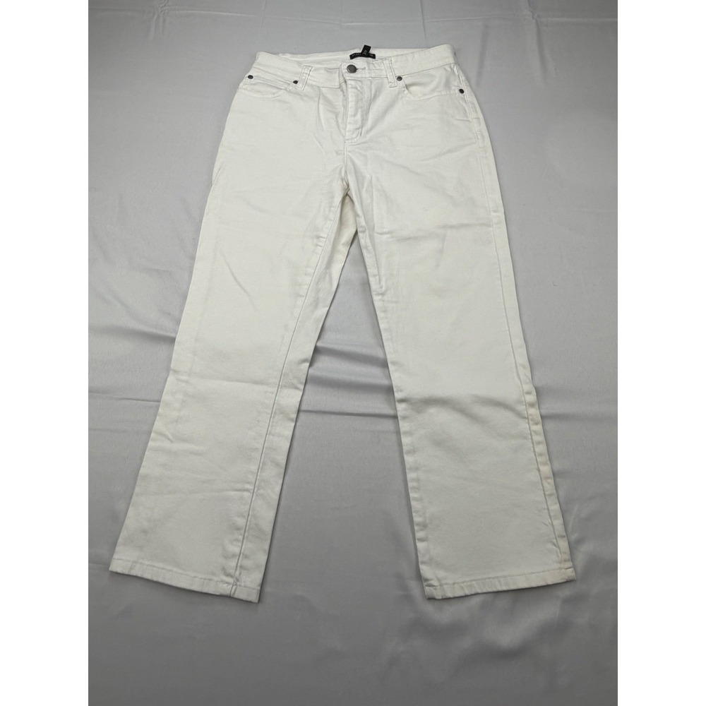 Eileen Fisher Petite White Organic Cotton Stretch Straight‎ Leg Jeans 8P